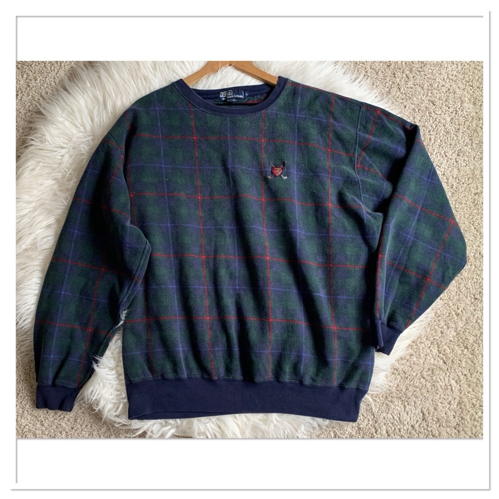 Polo Ralph Lauren Vintage Tartan Polo Golf Crest Sweater Green Size XL